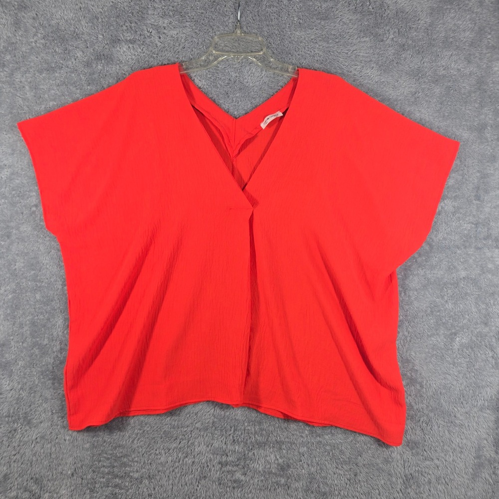 Carole Christian Womens V-Neck Blouse Orange Red Oversized Crepe Top Medium
